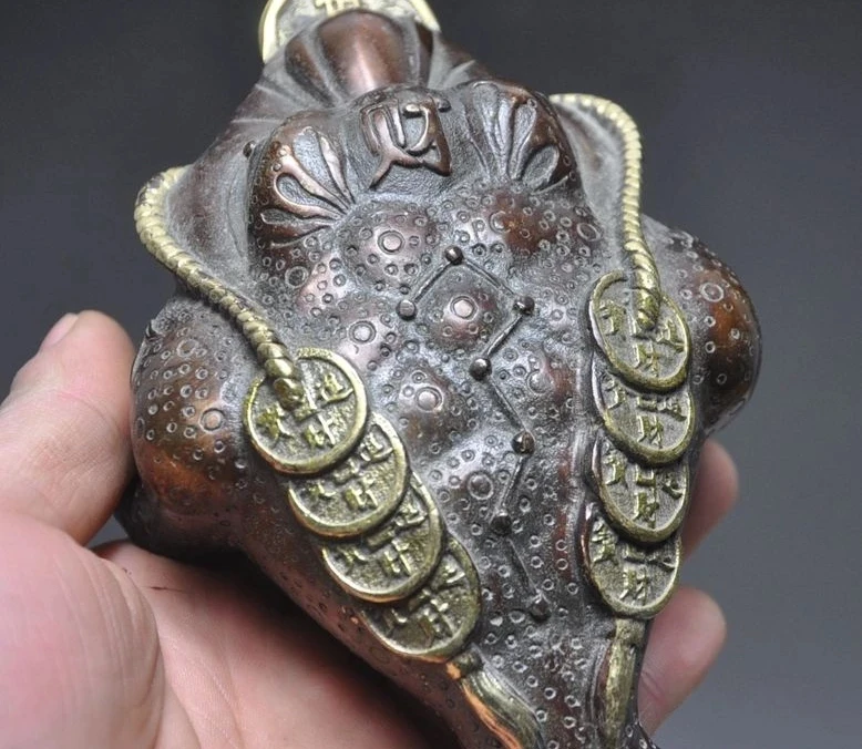 Free shipping 6"old chinese fengshui bronze gilt wealth money coin Toad Bufo Frog lucky statue 2