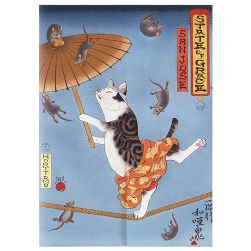 Japanese Ukiyo-e Tattoo Cat Noren Door Curtain Printed Doorway Curtain Kitchen Bedroom Entrance Decoration Hanging Half-Curtains 4