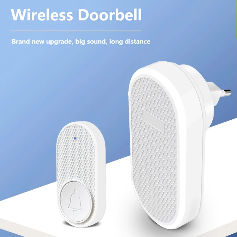 Wireless Smart Home Doorbell with Long-Range Control and Adjustable Volume - EU/US Plug, White