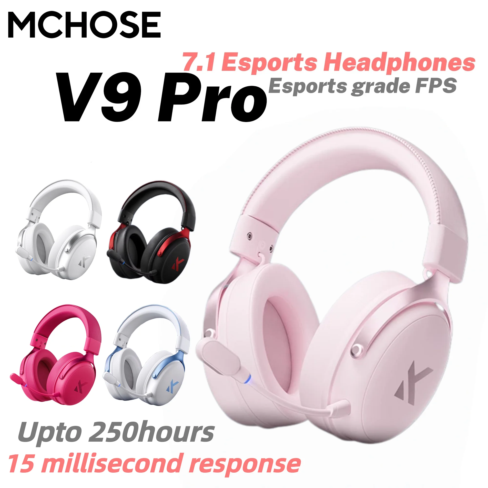 MCHOSE V9 Pro Gaming Wireless Headset Surround Sound Headphones Noise Canceling Mic Low Latency Lightweight for PS5 PC SWITCH