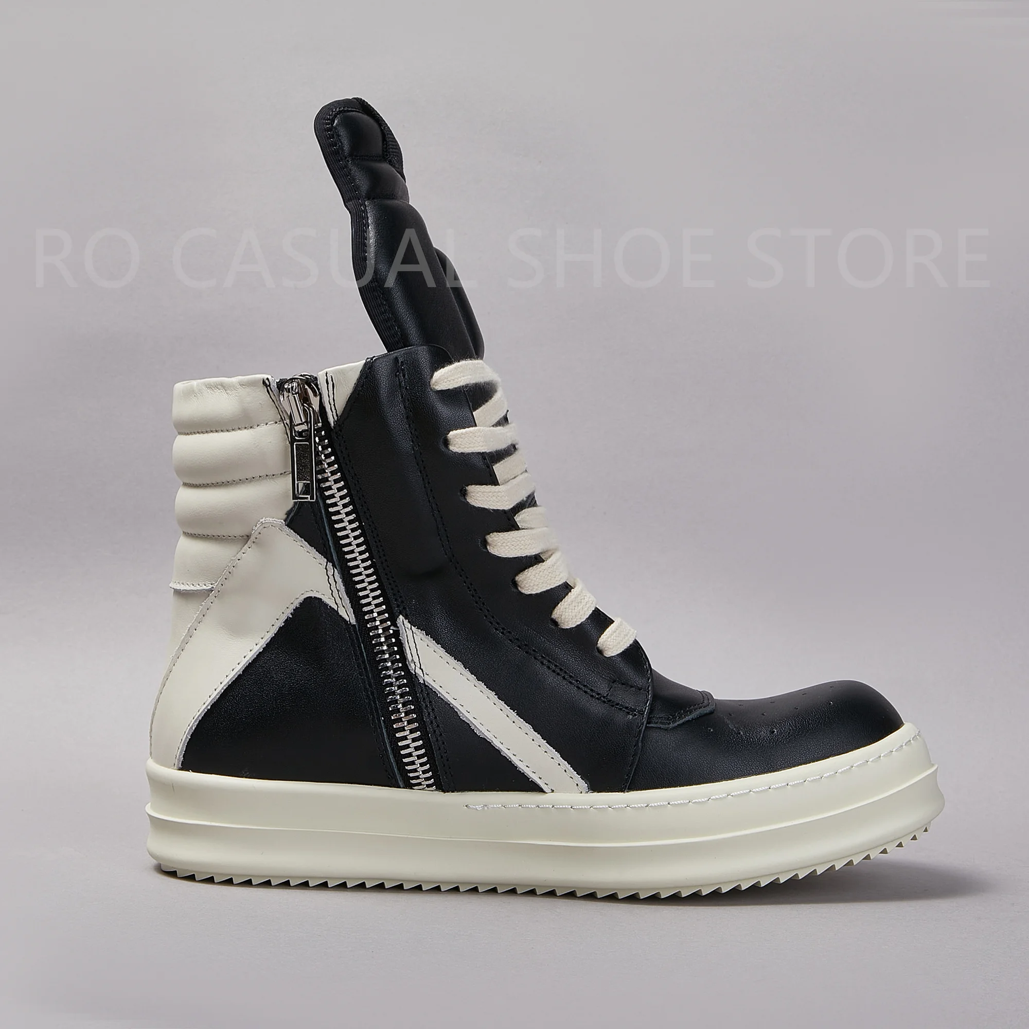 Rick Owens I209N9L00002M3746D82 関税送料込 RO Genious Czarne Skórzane Buty Sportowe z Zamkiem