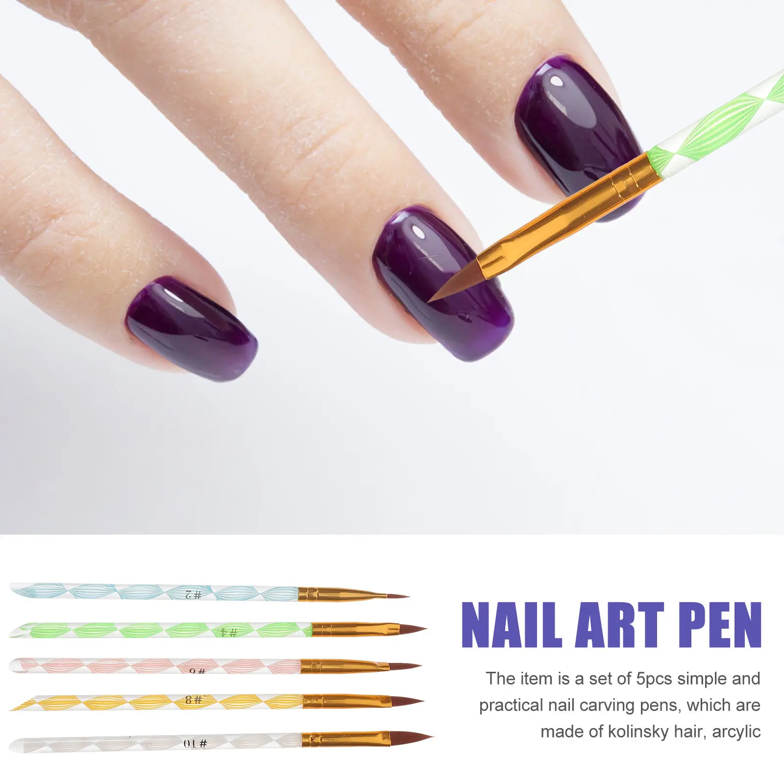 5종 전문 네일 조각 펜 세트, 스페이드 핸들 큐티클 푸셔, 아크릴 조각 브러쉬, 디테일 네일 아트 UV 젤용