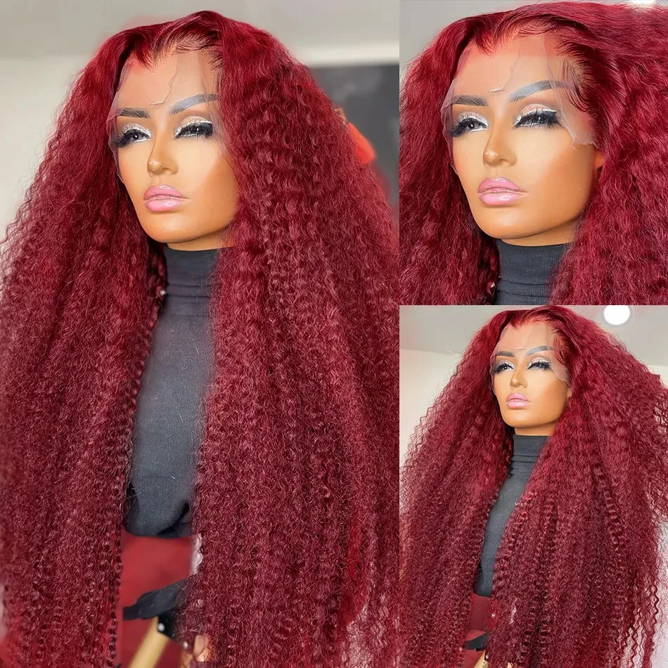 Deep Wave Lace Frontal Wig Human Hair Transparent 99J Burgundy Full Lace Front Wigs 13x4 Red Colored HD Curly Human Hair Wigs