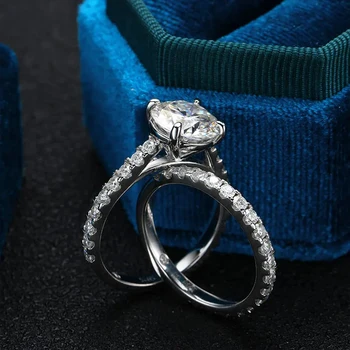 D VVS1 All Moissanite Row Rings Set For Women S925 Sterling Silver Plated 18K White Gold Diamond Ring Wedding Bands Fine Jewelry 4