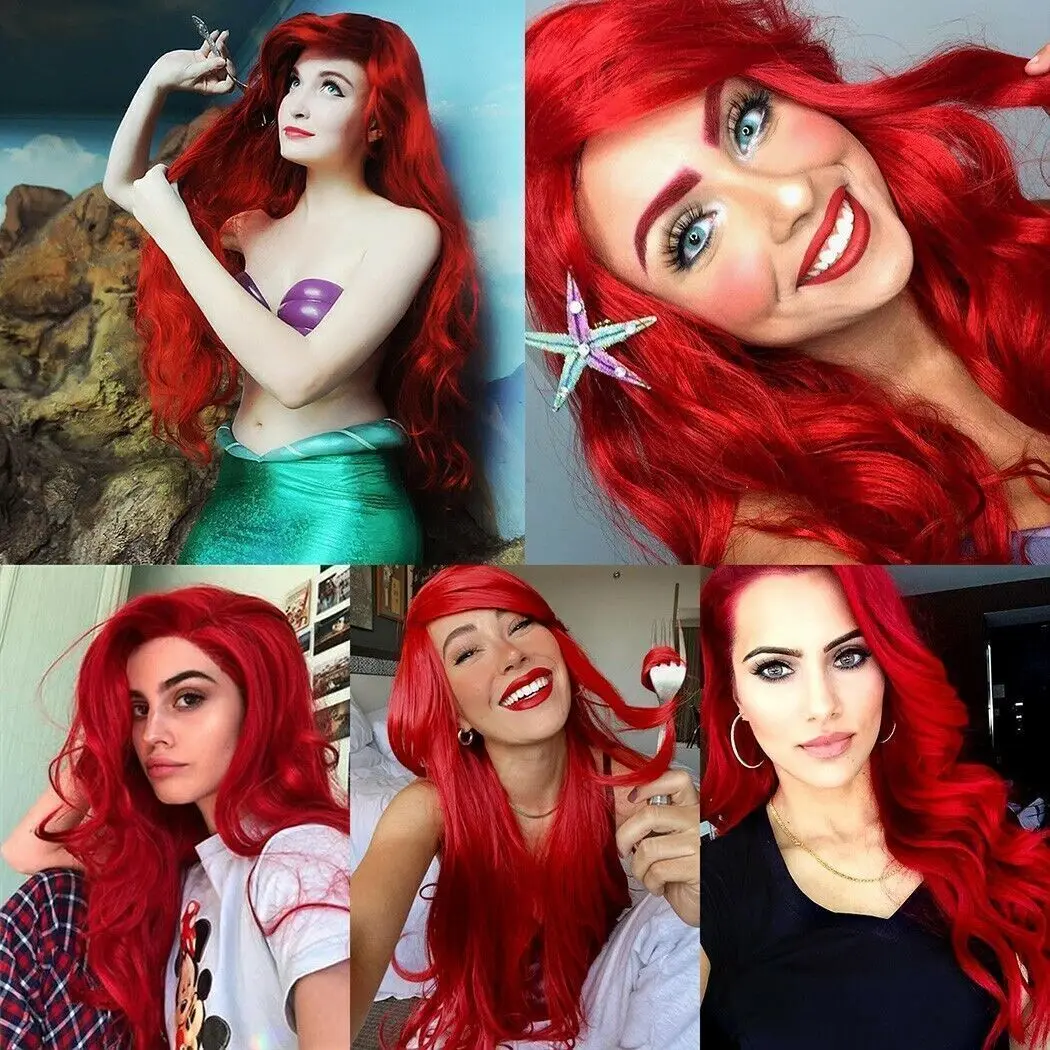 

Long Red Wavy for Women Cosplay Synthetic Natural Curly Hair with Bangs wig