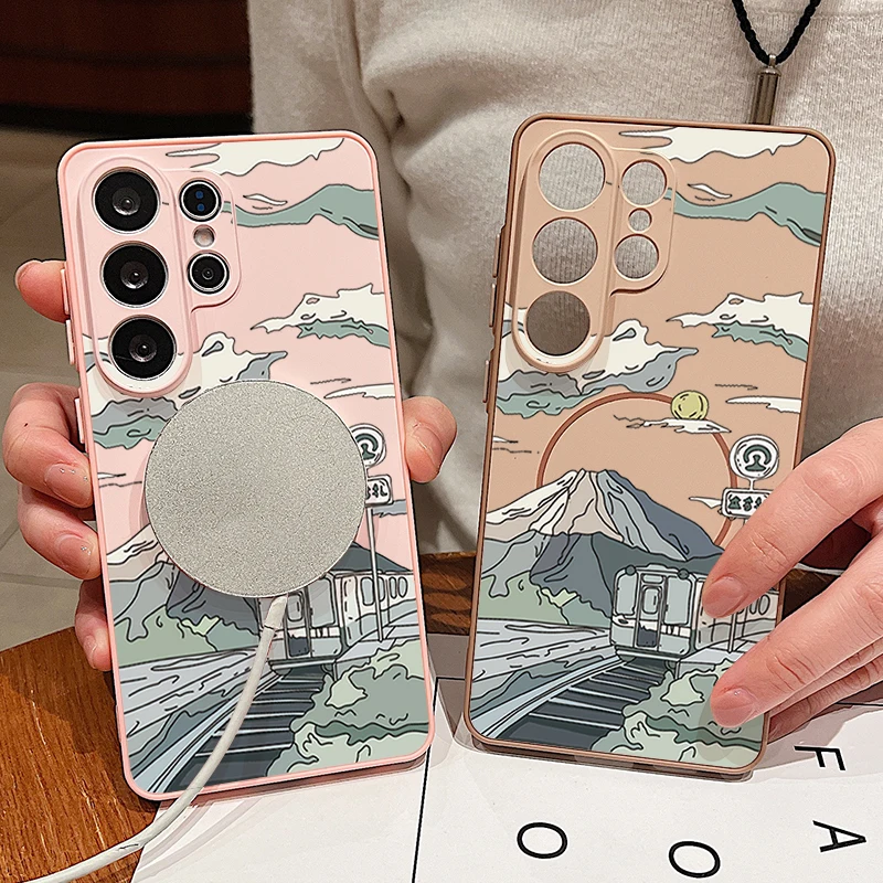 Anime Landscape Train Magnetic Phone Case Cover