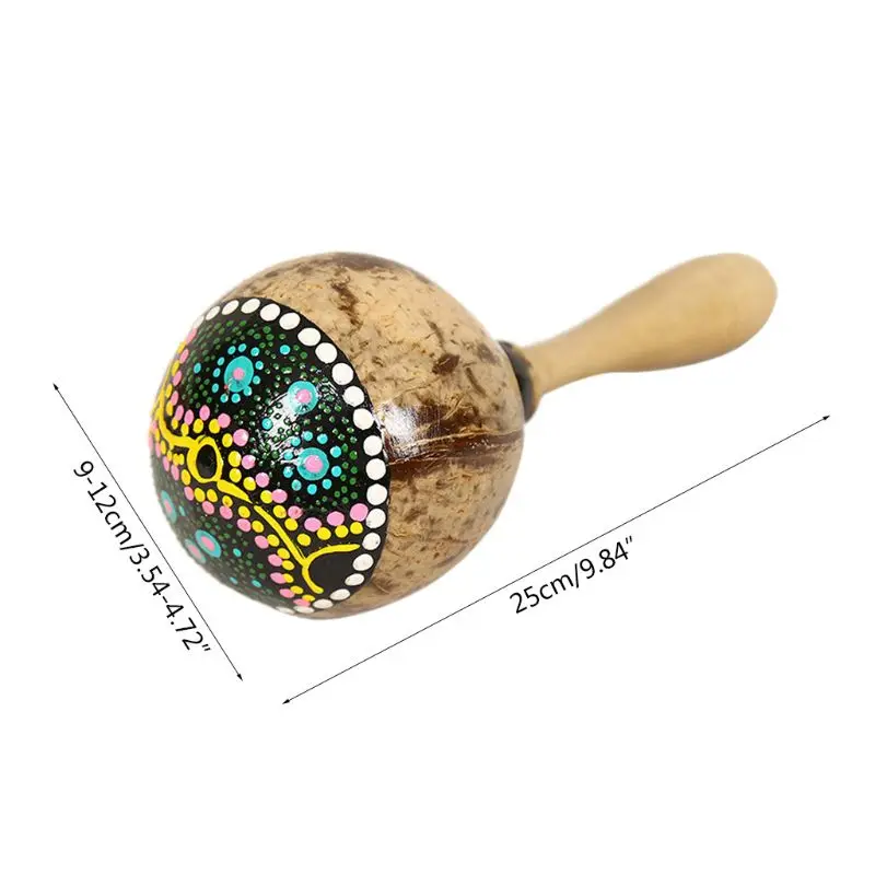 F2TC Educational Coconut Shell Sand Hammer Rumba Shaker Hand Rattle Percussion Musical Instrument Toy for Kids