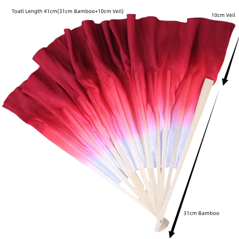 One Pair Round Circle Fan 41cm Hand Dye Real Silk Chinese Folk National Dance Fan Veil jasmine Short For Adults Children