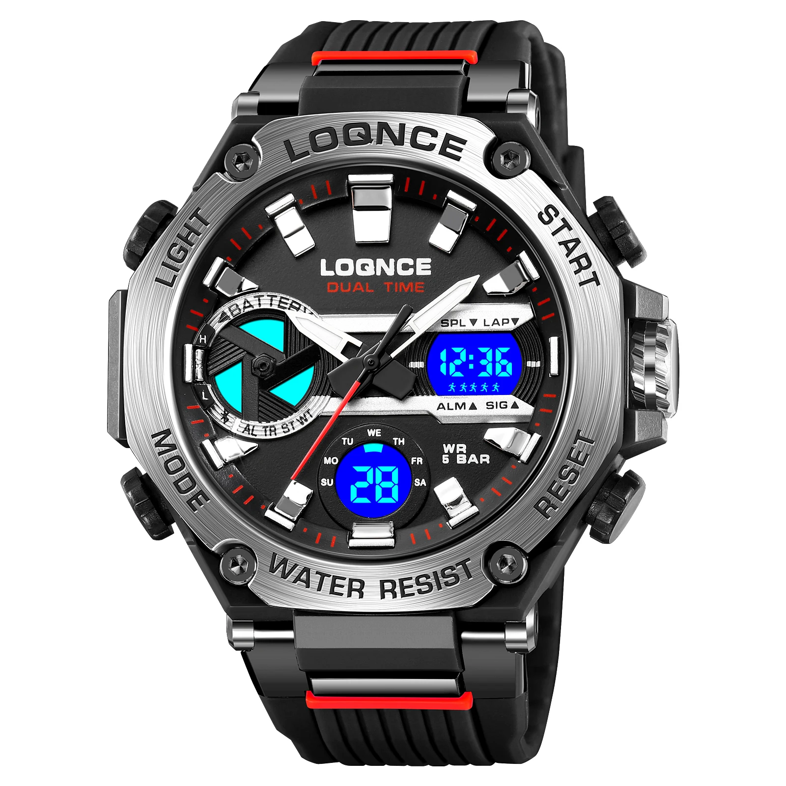 LOQNCE Men Sport Watches Digital Double Time Chronograph Watch Mens LED Chrono Week Display Wristwatches Male montre homme Hour 4