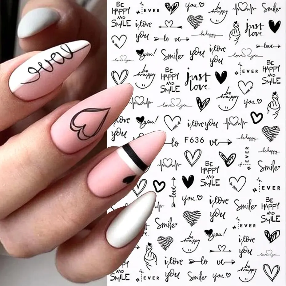 6PCS 3D Valentines Day Nail Art Sticker Lover Letter Cute Girl Cartoon Slider Full Wrap Stickers On Phone Nail Art Accessories 2