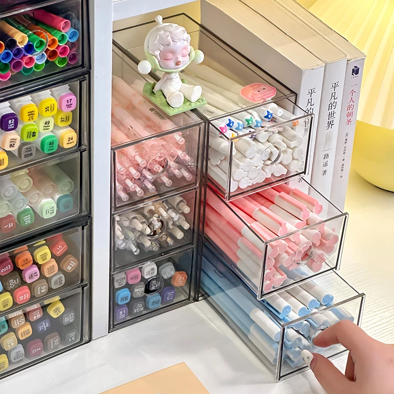 Desktop Drawers Stationery Storage Box Pen Pencil Holder Acrylic Marker Organizer Stationary Storage Rack for School Office Desk 5