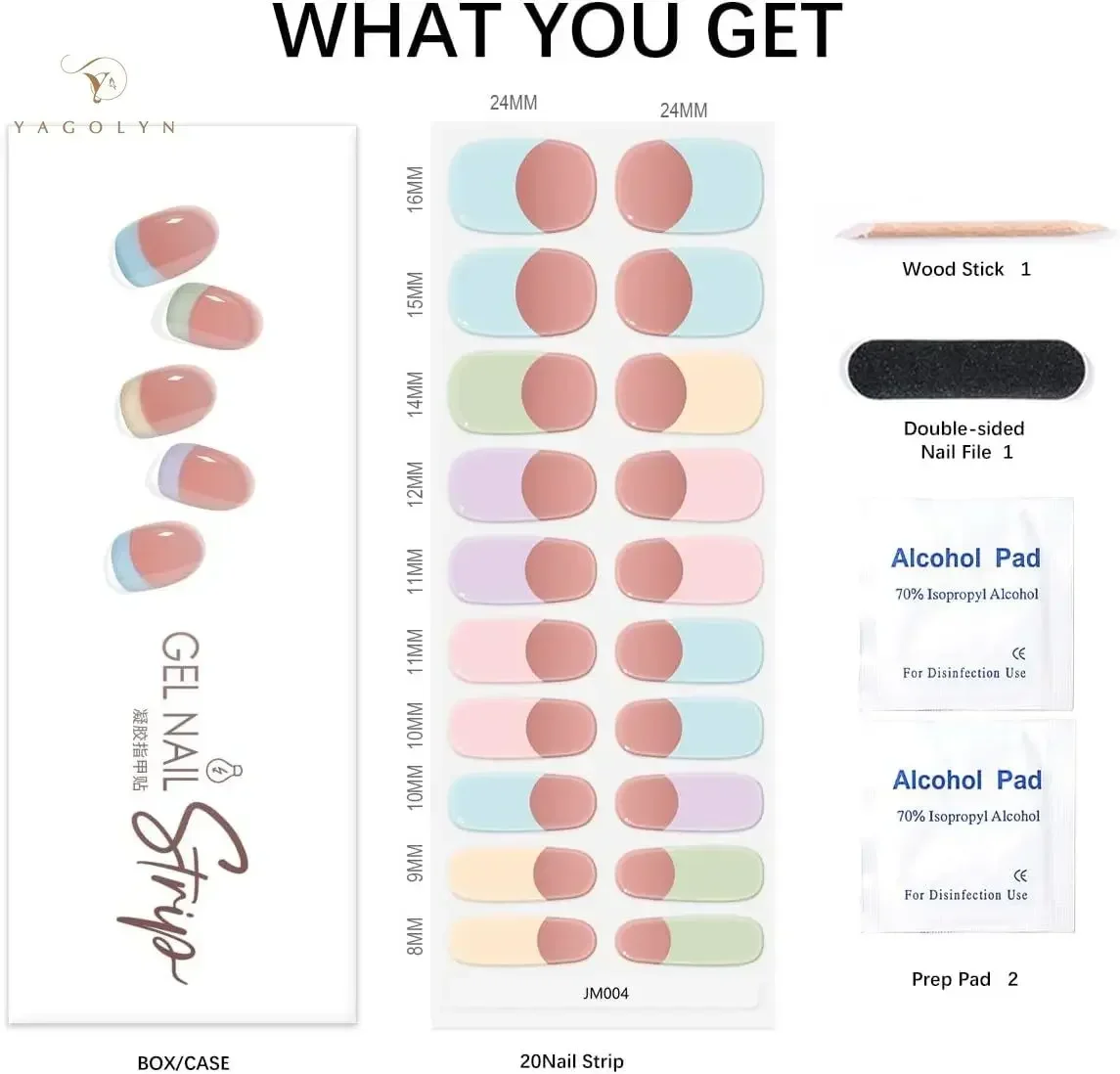 20Tips UV Gel Nail Stickers Works with Any Nail Lamps Gel Wraps for Nails Salon-Quality Long Lasting Pure Color French Tips