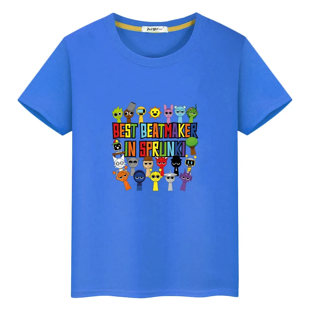 Sprunki print anime Short Tops 100%Cotton Cute Tees Sprunki t shirt for kids boy 10year pride tshirt y2k one piece girls clothes 6