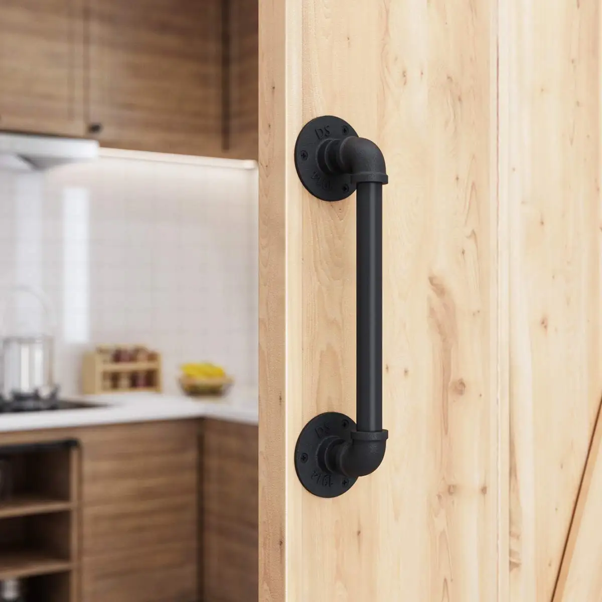12 inch / 15inch Pipe Barn Door Handle Black Rustic Industrial Style Handle Bar Pull for Gate Cabinet Shed Door
