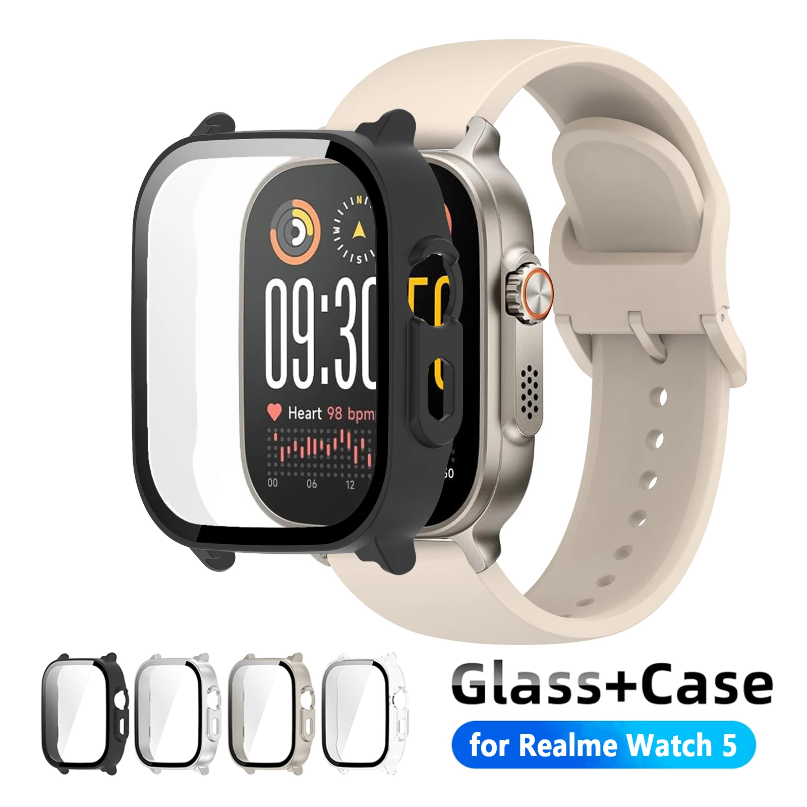 Durable Protective Cover with Glass Screen Protector for Smartwatch – All-Around Bumper Accessories