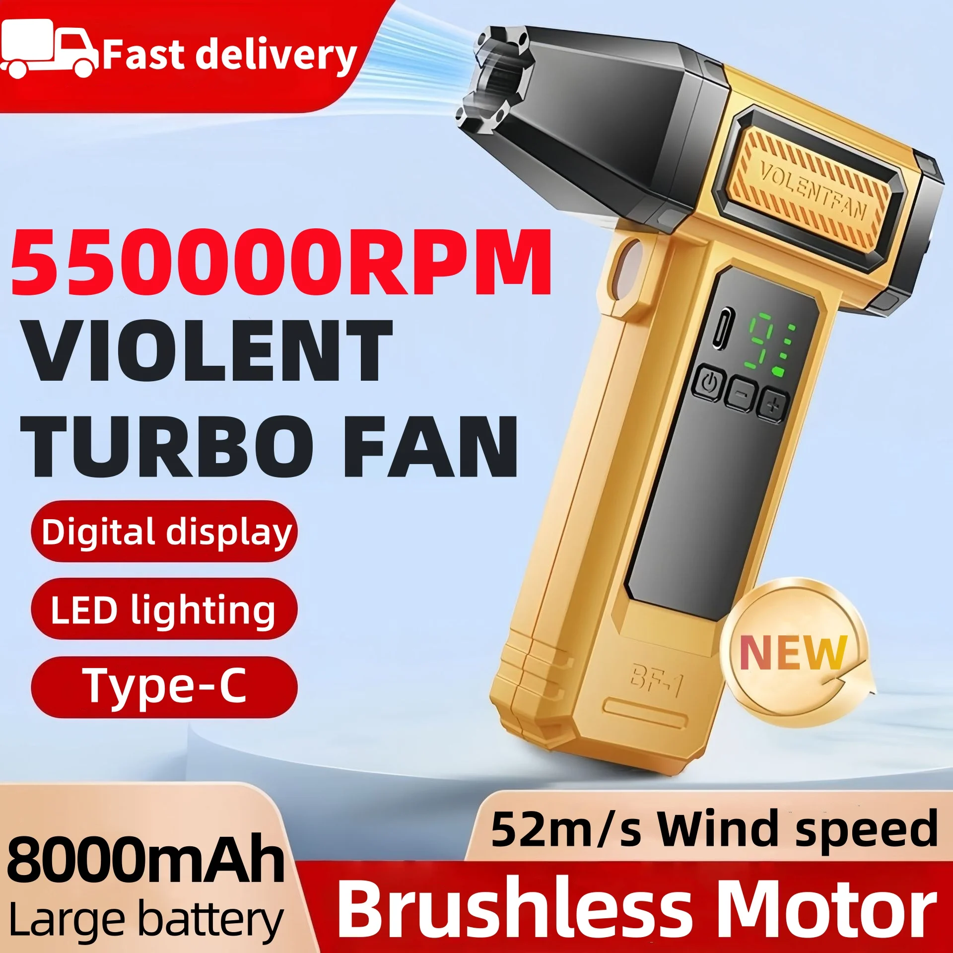 550000RPM Electric Air Blower Turbo Jet Fan Brushless Motor High-Speed Turbo Violent Fan USB Rechargeable Powerful Dust Blower