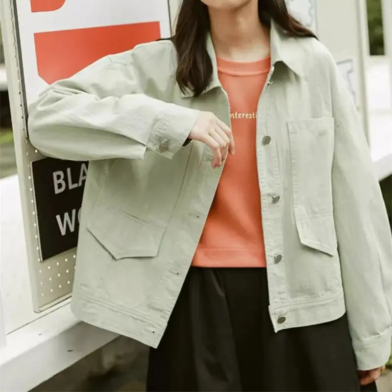 2024 Spring New Loose Versatile Small Fresh Light Green Coat Women's Casual Work Jacket Top Cardigan Top Short Coat Commuter WLF