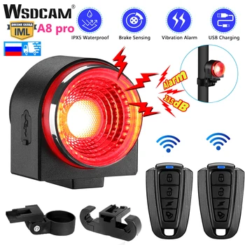 WSDCAM-자전거 테일 라이트, USB 충전 자전거 알람 원격 제어 도난 방지 115db 방수 스마트 브레이크 감지 후면 조명