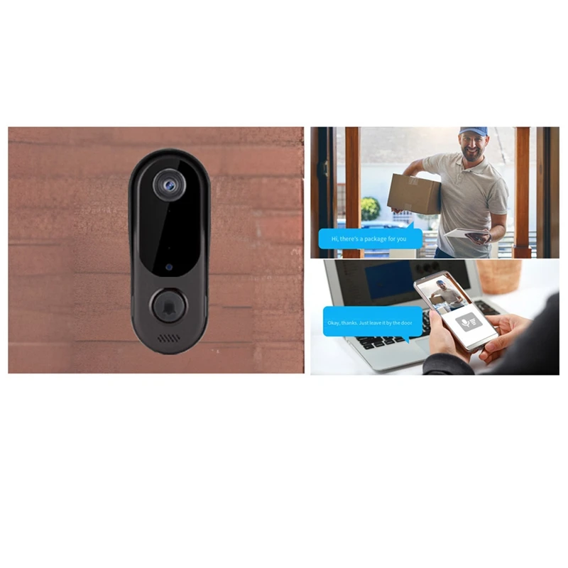 

Smart Home Security Doorbell Camera Wifi Video 2Way Audio Door Bell Black For Home/Office