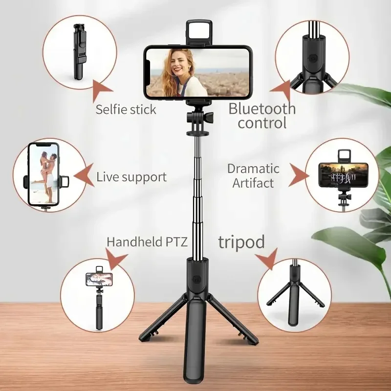 Wireless Selfie Stick Tripod Stand with Detachable Remote for Mobile Phone Live Streaming