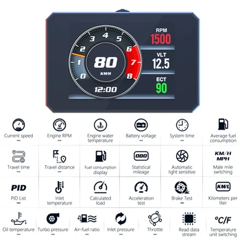 Medidor Digital Inteligente OBDII P16, Pantalla Head-Up para el Tablero, Visualización del Kilometraje Total, Velocímetro Digital, Múltiples Indicadores HUD, Voltímetro, Temperatura del Agua 1