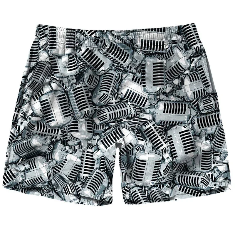 New Men Microphone Patterns Beach Shorts 3D Printed Dollars Short Pants Fun Street Outdoor Breathable Sports Board Shorts 4