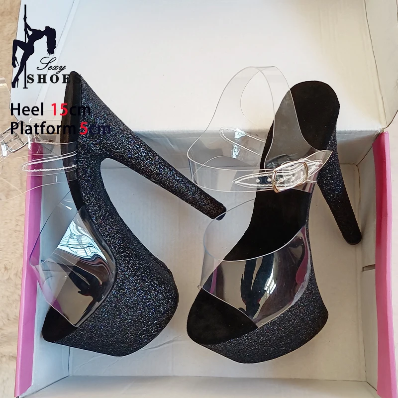 Modern Sandals Wedding Shoes Sequined Cloth Platform Heeled Sandals 2024 New 15CM Thin Heels Buckle Strap Party Shoes Sandals