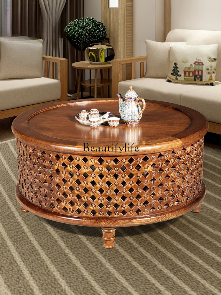 

Southeast Asian Furniture round Tea Table New Chinese Solid Wood Tea Table