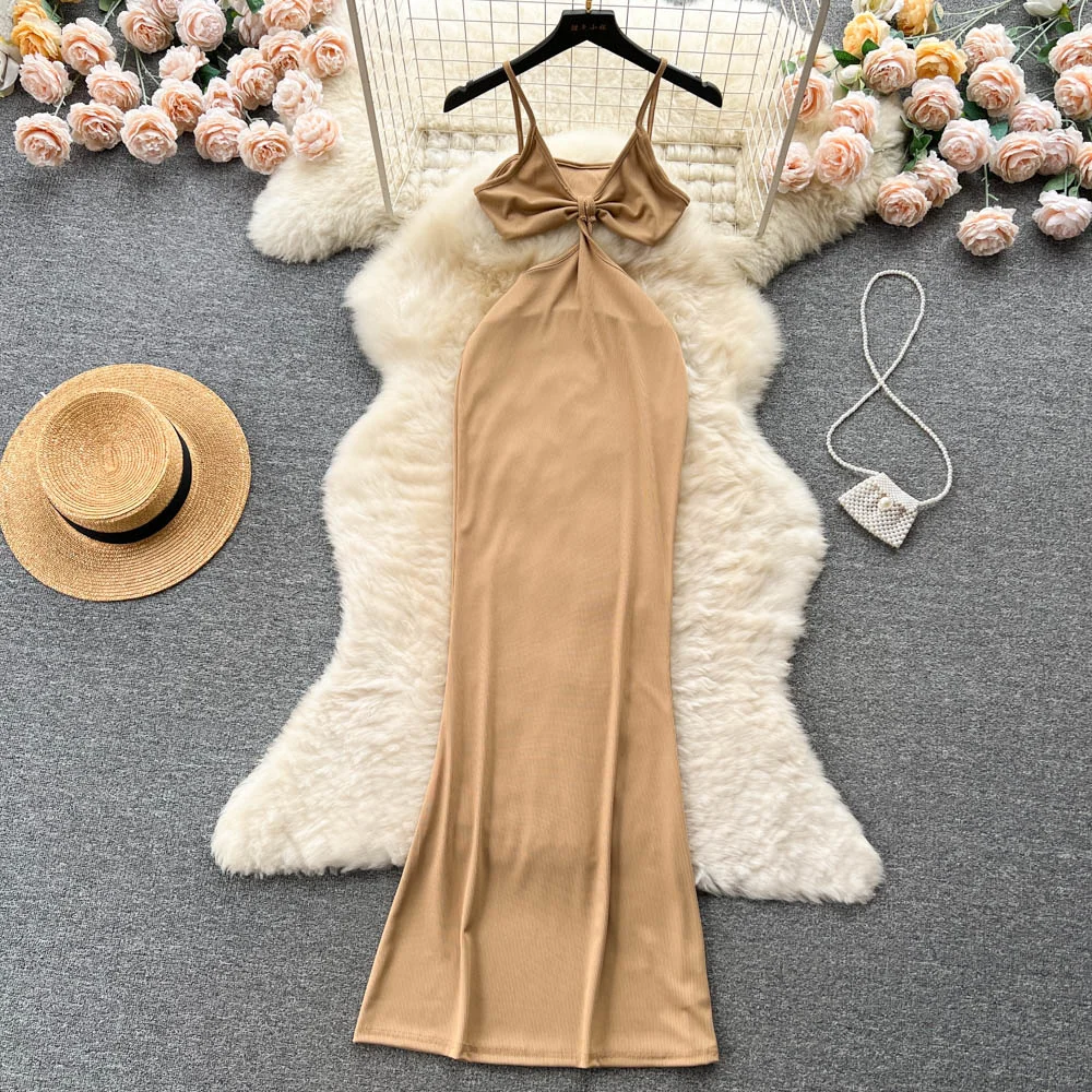 

Женское платье на бретелях-спагетти ssTss, Элегантное Длинное пляжное платье с V-образным вырезом и открытой спиной без рукавов для отдыха на лето