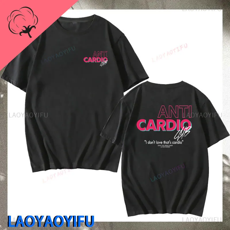 thumbnail image 1 of Camiseta de algodón con mangas cortas para hombre, pantalón corto informal ANTI CARDIO, para gimnasio, Fitness, entrenamiento masculino, camisetas estampadas, última novedad, ropa de moda para mujer, 1 of 5