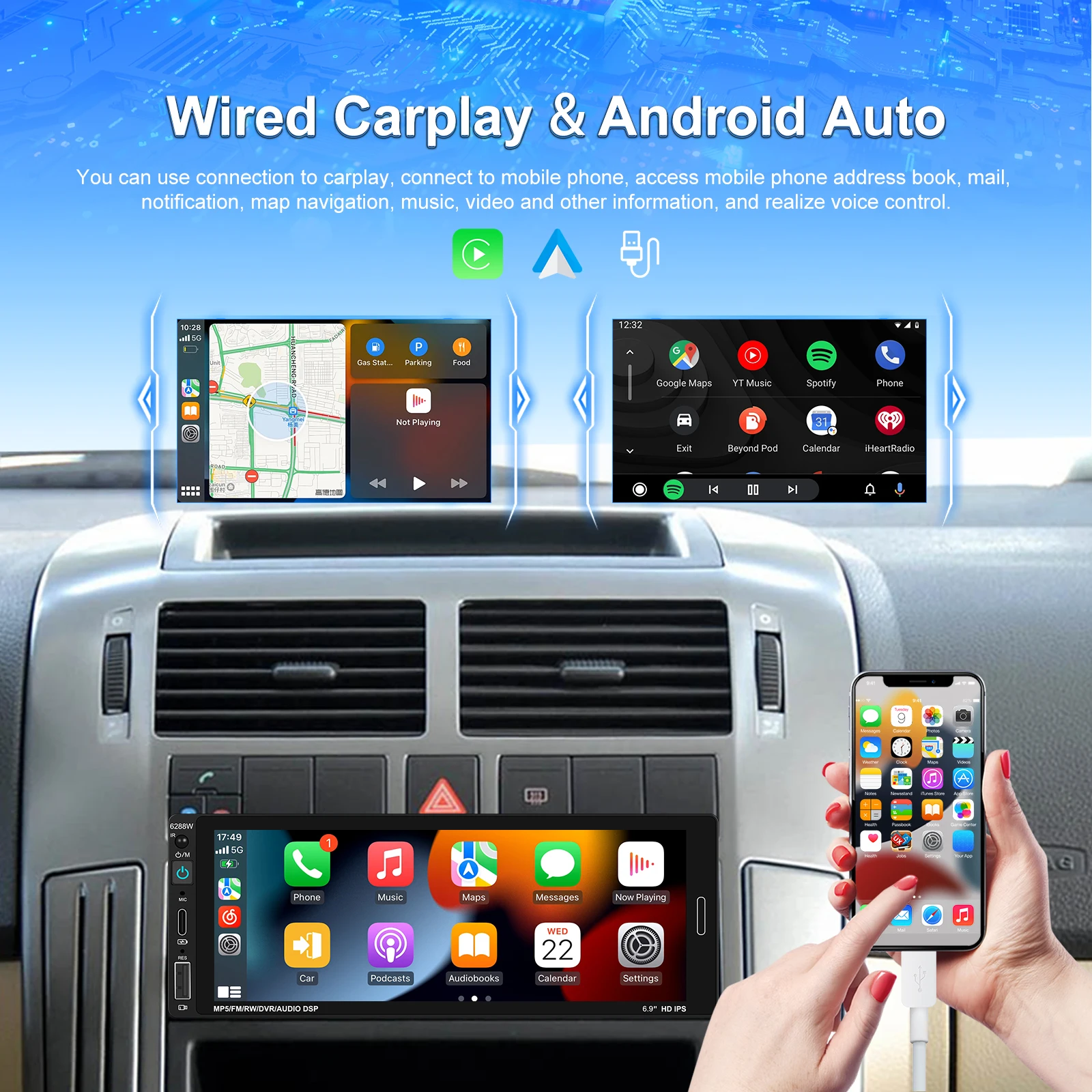 Autoradio 1 Din CarPlay Android Auto Autoradio 1 Din Con Schermo 9 Touch - Wireless CarPlay E Android Auto, Bluetooth 5.0, Telecamera Posteriore, Per Auto Radio Bluetooth Auto