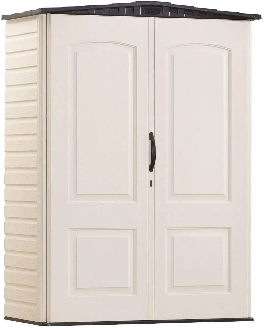 Large Vertical Resin Outdoor Storage Shed With Floor (6.2 x 4.6 Ft), Weather Resistant, Beige/Brown, Organization for 4
