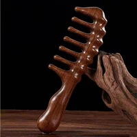 Natural Sandalwood Comb Wide Tooth Anti-Static Head Scalp Scraping Massage Wooden Comb for Long Thick Straight Curly Hair 1