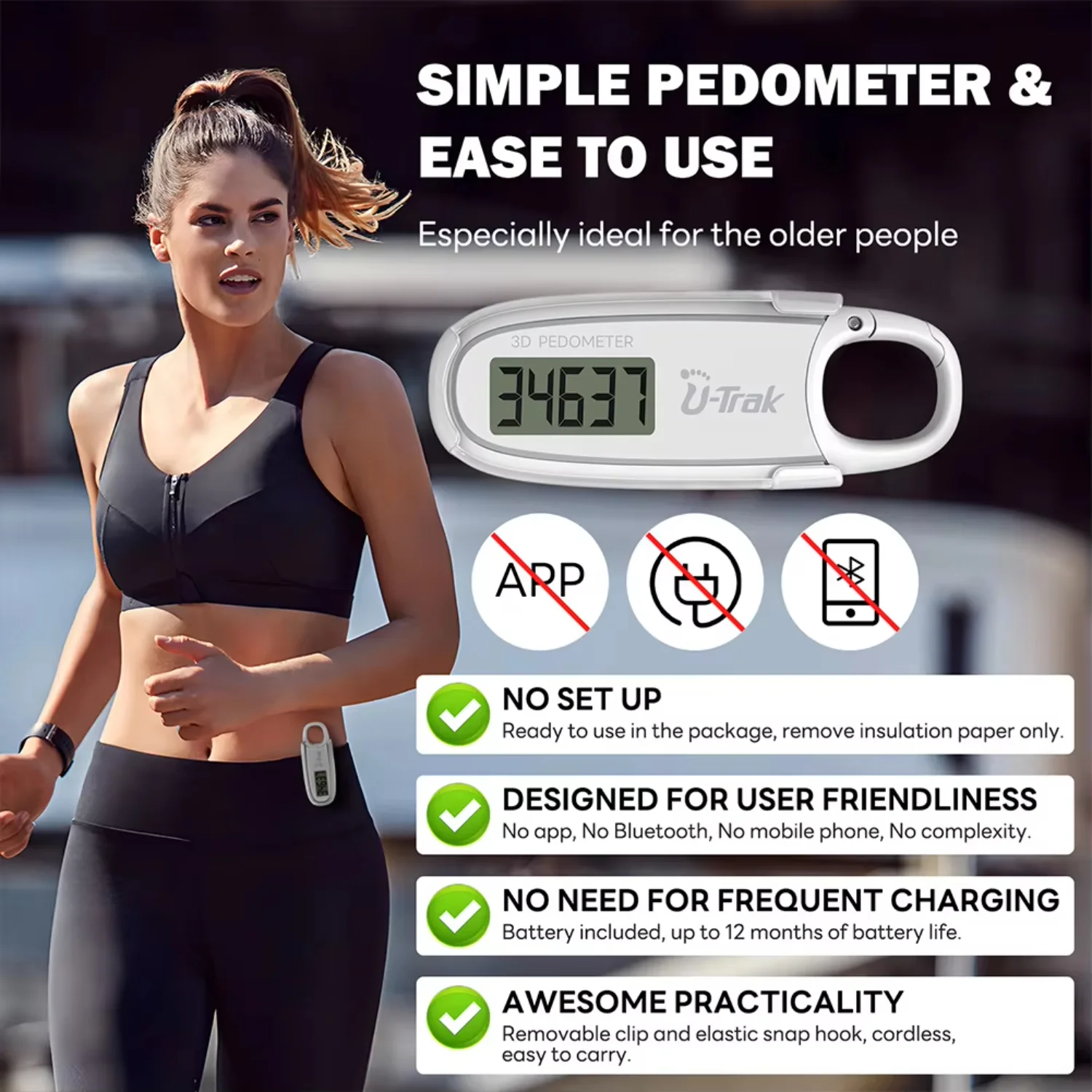 Walking 3D Pedometer Step Counter Large Electronic Pedometer LCD Display Simple Step Tracker Outdoor Sports