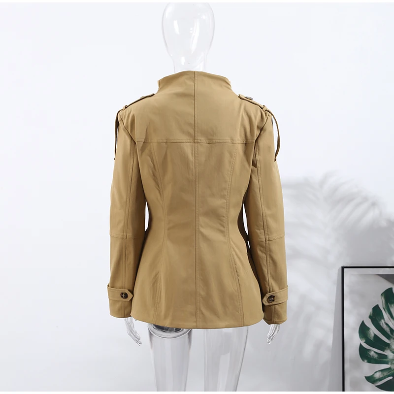 Pocket Stand Collar Long Sleeves Jacket Woman Single Breasted Solid Color Waist Cinching Jackets Versatile Women's New Jackets 17 S09c0910c09fe4f4583eca2f60849b663O
