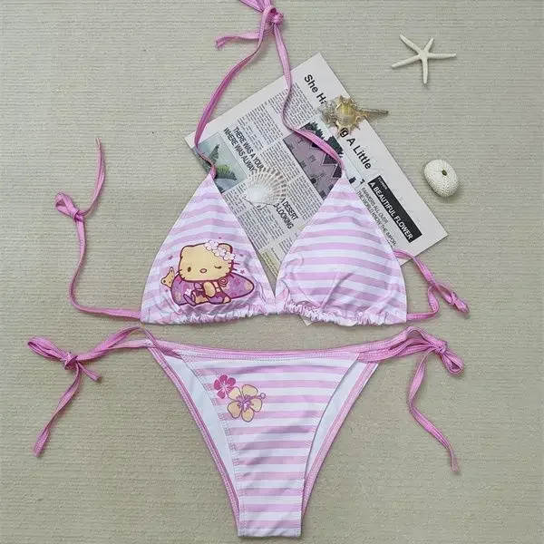 2025 Sexy Holiday Beach Style High-value Pink and White Striped Printed Swimsuit Bikini Babes Hot Spring Vacation Ins Girl 6