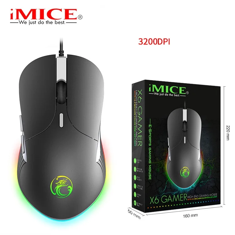 Imice X6 High Configuration USB Wired Gaming Mouse 6400 DPI Optical Mouse, Gaming Luminous Colorful RGB Programmable 6D Mouse X6 computer mouse Mice