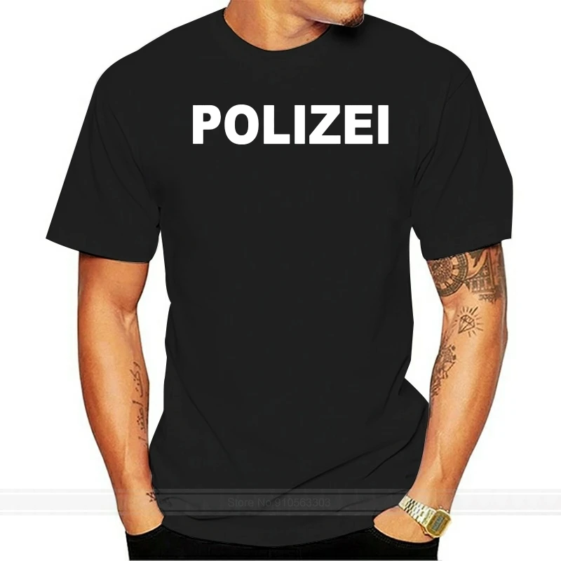 

Polizei, футболка черного цвета, Забавный сувенир, флэш-принт, хлопковые облегающие повседневные топы с круглым вырезом и принтом