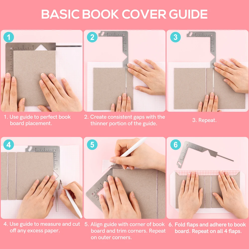 5-in-1 Book Cover Guide Stainless Steel Metal Bookbinding Cover Tool for Scribe Marking Album Notebook Scrapbooking Gauge Ruler bookbinding tool
