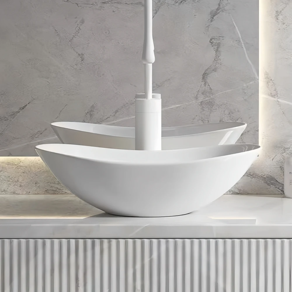 Modern Oval Ceramic Vanity Sink, 16.3"X9.8" - Elegant Bathroom Washbasin With Drainage Accessories (Faucet Not Included) 2