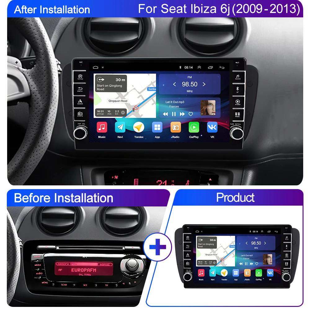 LEHX L6 Pro 8Inch knob Carplay Android Auto Radio for Seat Ibiza
