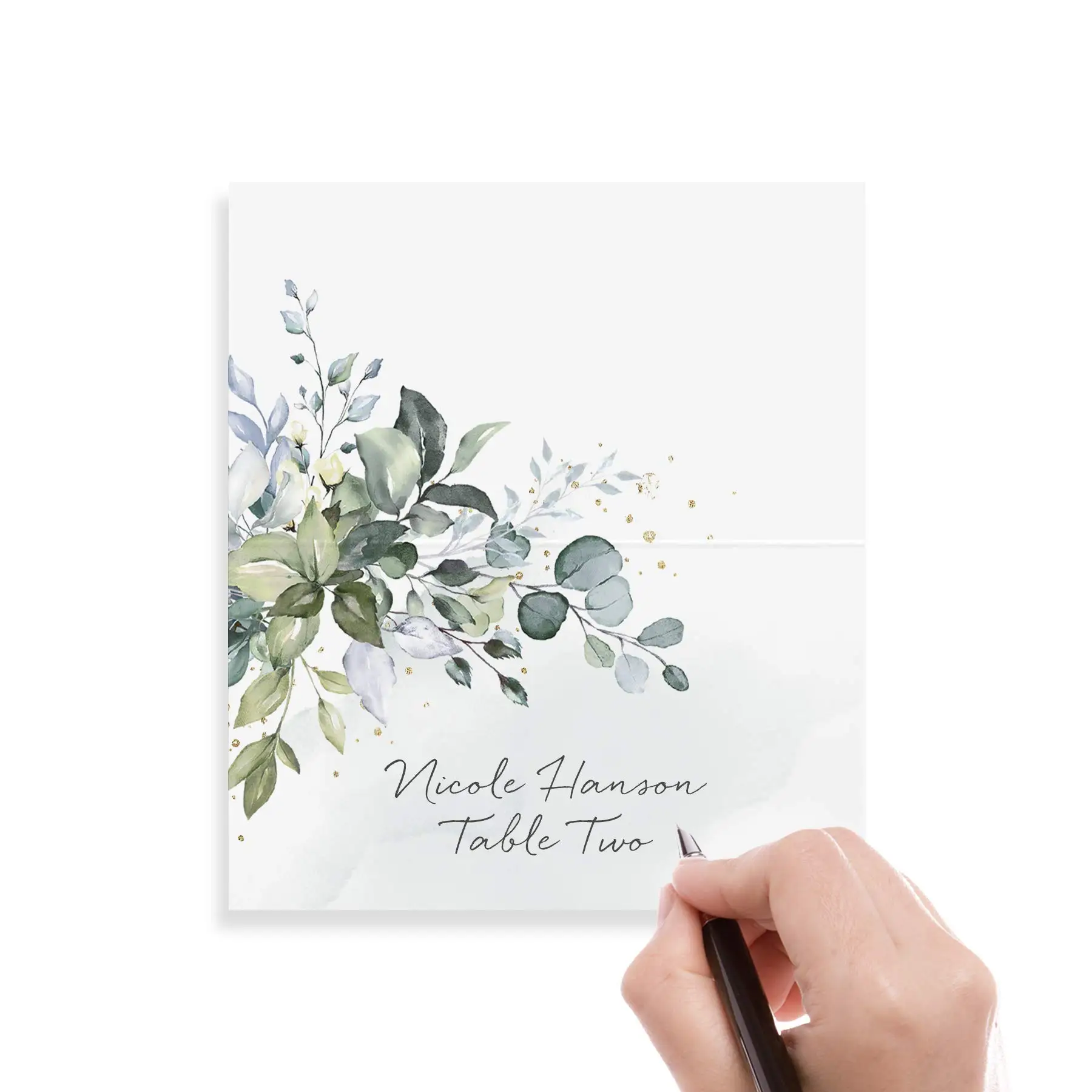 Green Leaf Watercolor Wedding or Party Place Cards Table Seating Cards Score-Engraved Easy Folding 2 x 3.5 Inch Pack of 50 place cards