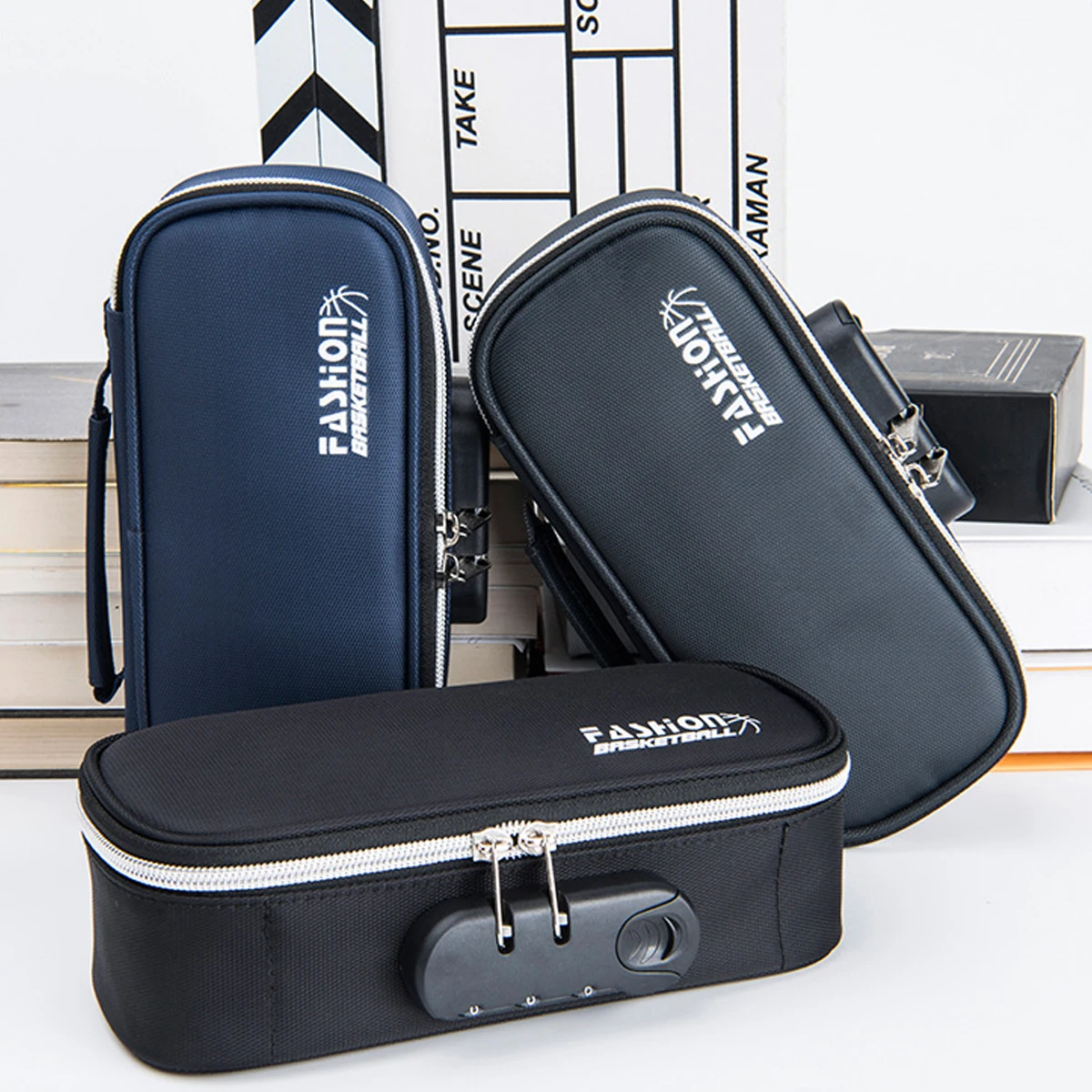 1PC simple portable combination lock pencil case Boys canvas pencil case Large capacity Student Gift