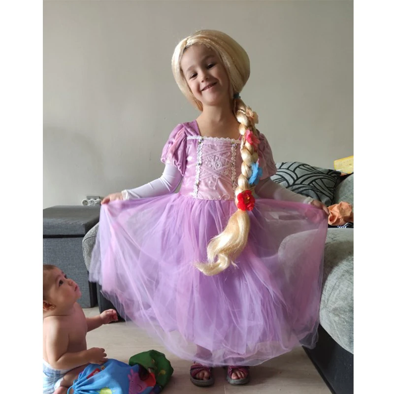 Fancy Girl Princess Rapunzel Wig Children's Birthday Party Halloween Disguised Child Little Mermaid Elsa Aurora Snow White Hair 3