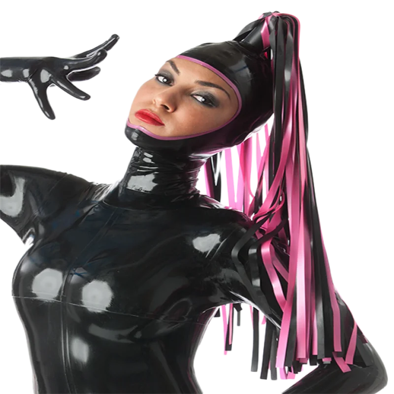 

Latex Hoods Rubber Gummi Mask Red Charming Smile Look Masks Customized 0.4mm Haallowen Cosplay Costume for Women