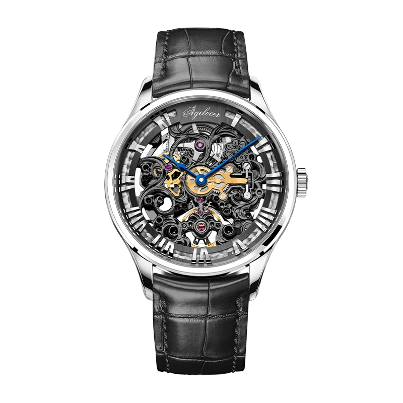 AGELOCER Original Baroque Art Carved Watch Men's Luxury Skeleton Automatic Mechanical Watch Birthday Gift for Men