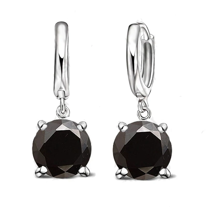 Real 925 Pure Sterling Silver Dangle Earrings CZ Crystal Big Round Earrings for Women Girls Gift Fashion Jewelry