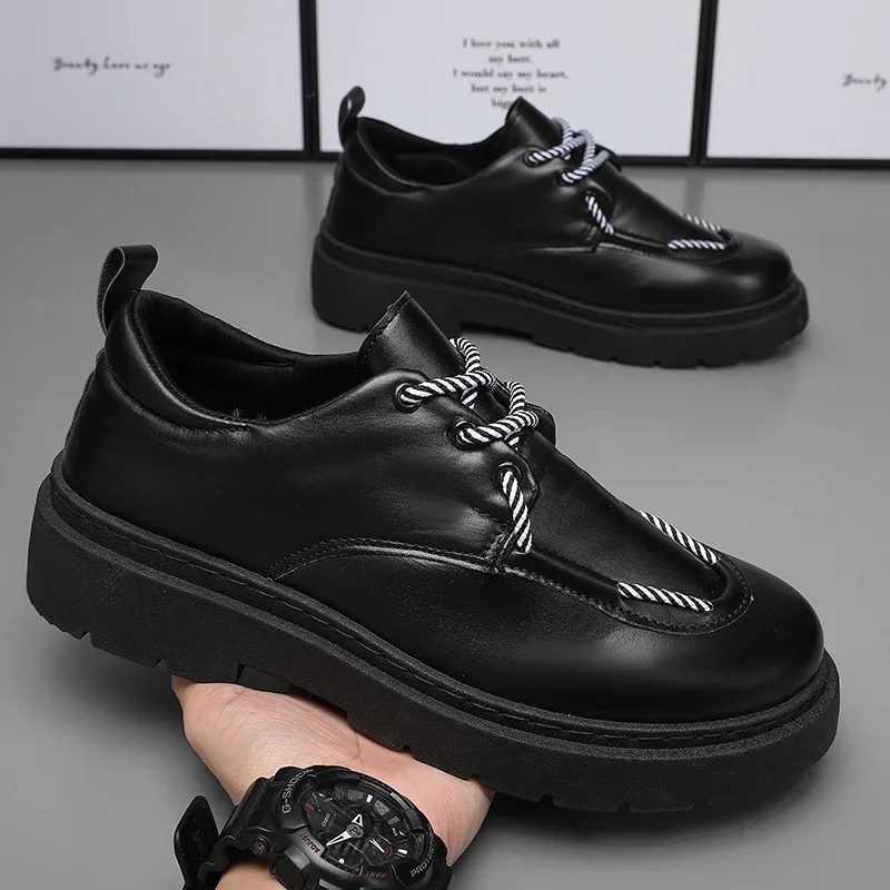 

2023 New Fashion Solid Color Shallow Lace Leather Shoes Men's Spring Breathable British Style Casual Men's Shoes Casual Business