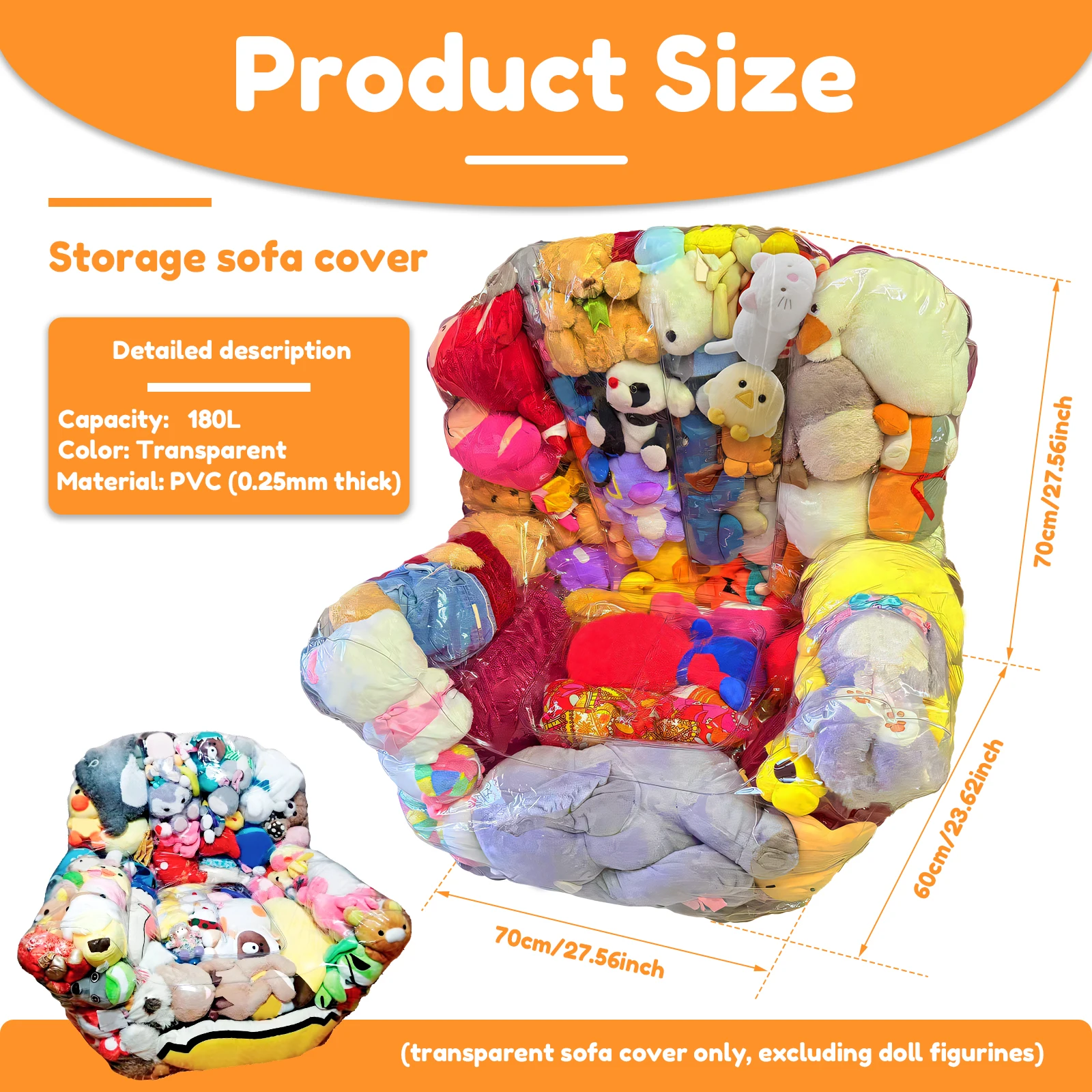 Clear PVC Stuffed Animal Storage Chair Cover with Zipper