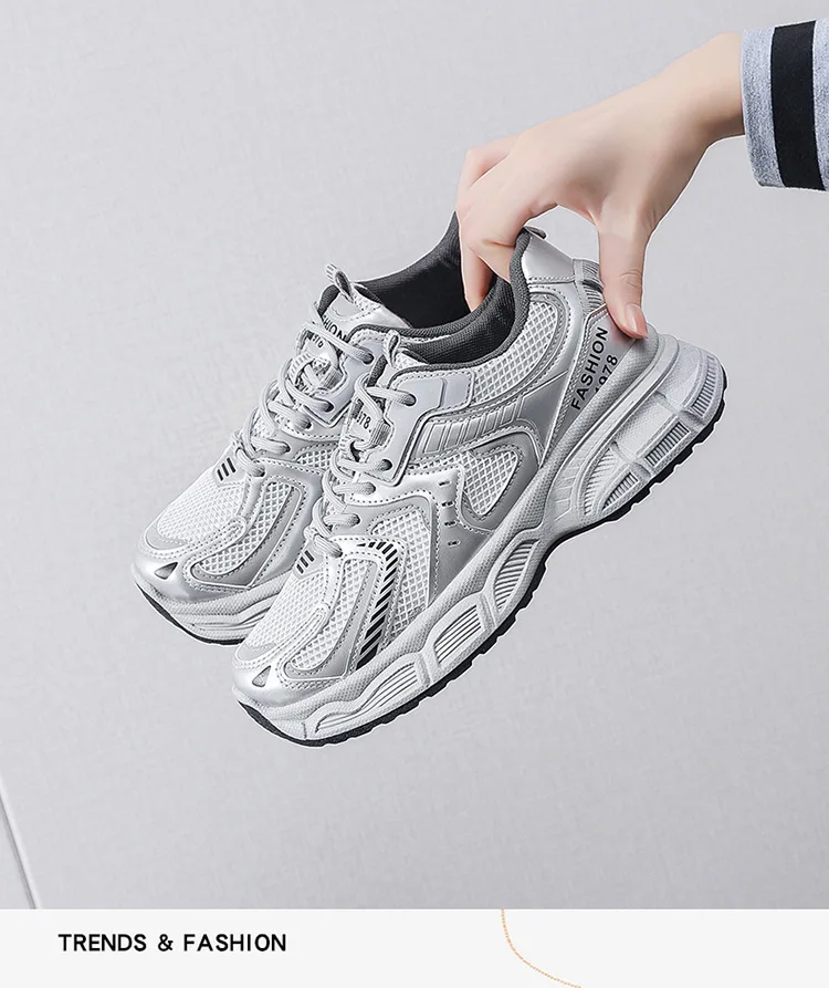 Women's Casual Platform Sneakers, Breathable Mesh Upper, Thick Sole, Korean Style_voghion.com
